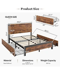 gaomon Bed Frame with Wooden Headboard – Features a Platform Design with Under-Bed Storage and Metal Legs, Noise-Free Operation