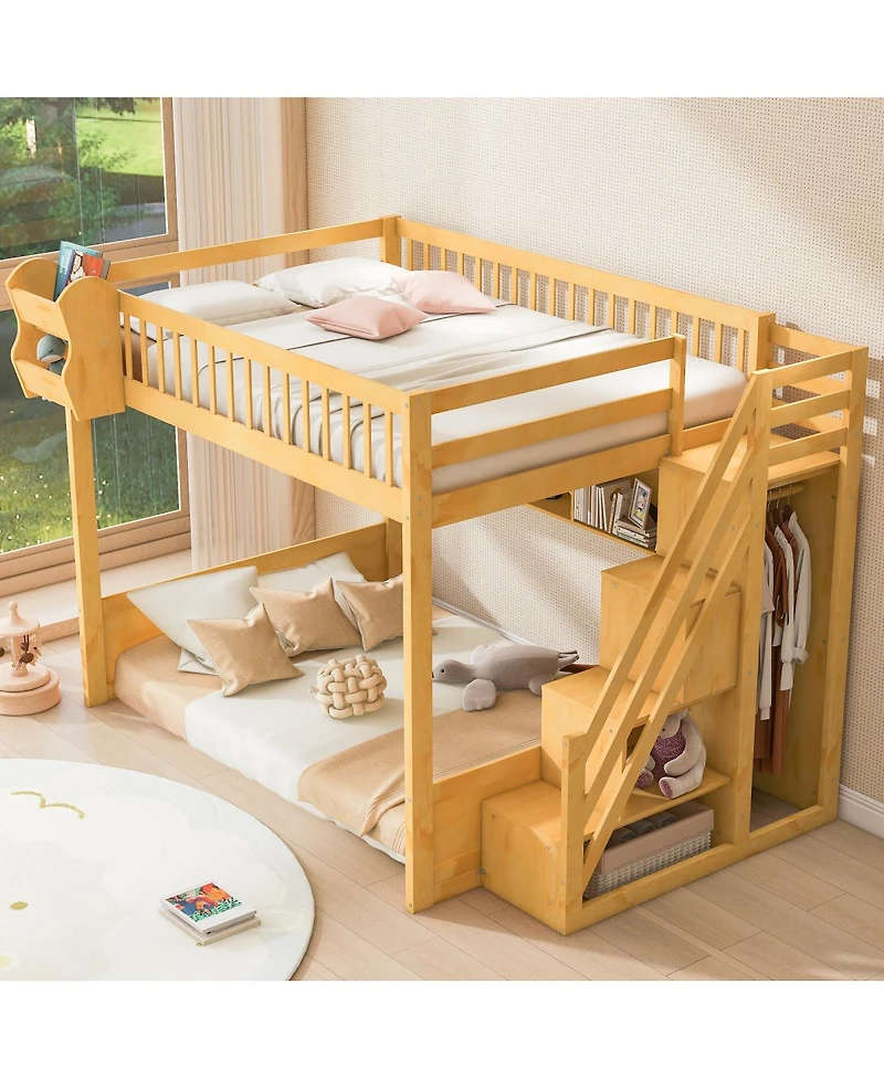 Streamdale Furniture Queen Size Wooden Loft Bed with Staircase, Wardrobe & Shelves