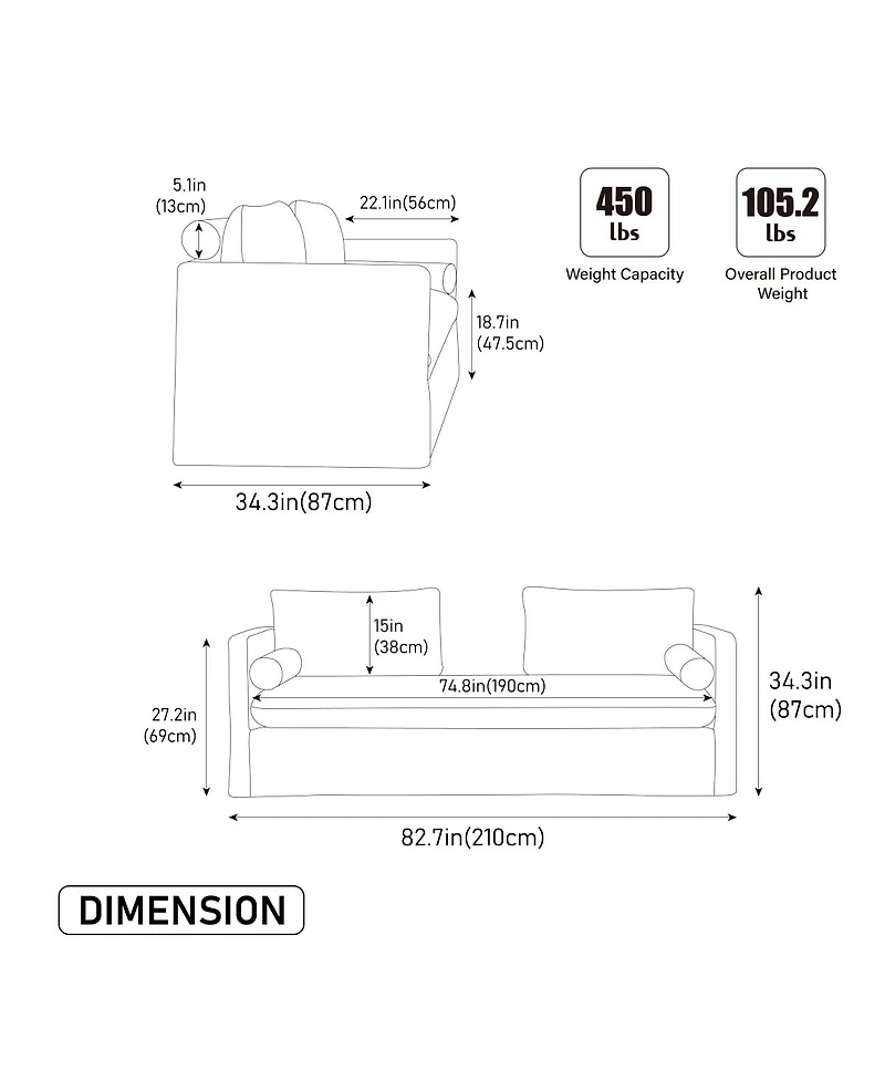 Streamdale Furniture Chenille Double-Seater Sofa with Pillows