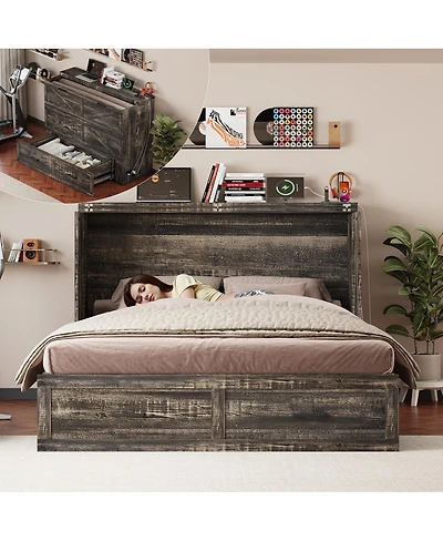 Streamdale Furniture Queen Murphy Bed w/Charging Station & Storage Drawer