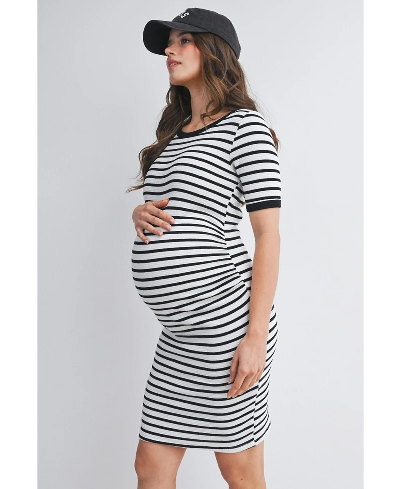 Hello Miz Maternity Striped Bodycon Short Sleeve Dress