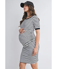 Hello Miz Maternity Striped Bodycon Short Sleeve Dress