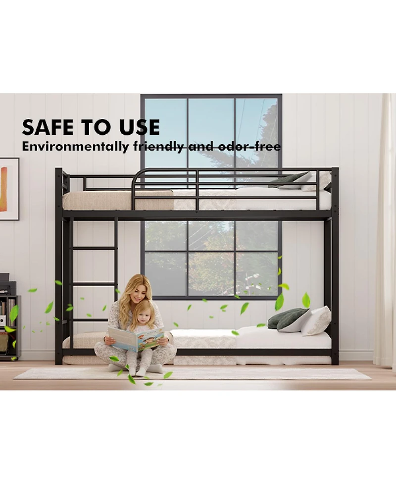 Streamdale Furniture Twin Over Twin Metal Bunk Bed with Guard Rails & Ladder