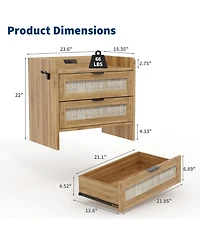 gaomon Rattan Bedside Table Nightstand, 2 Drawer, 1 Pcs Cabinet, Bedroom Organizer and Storage Cabinet