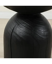 Streamdale Furniture Solid Mango Wood Black Round Side End Table - 12.417.7 inch