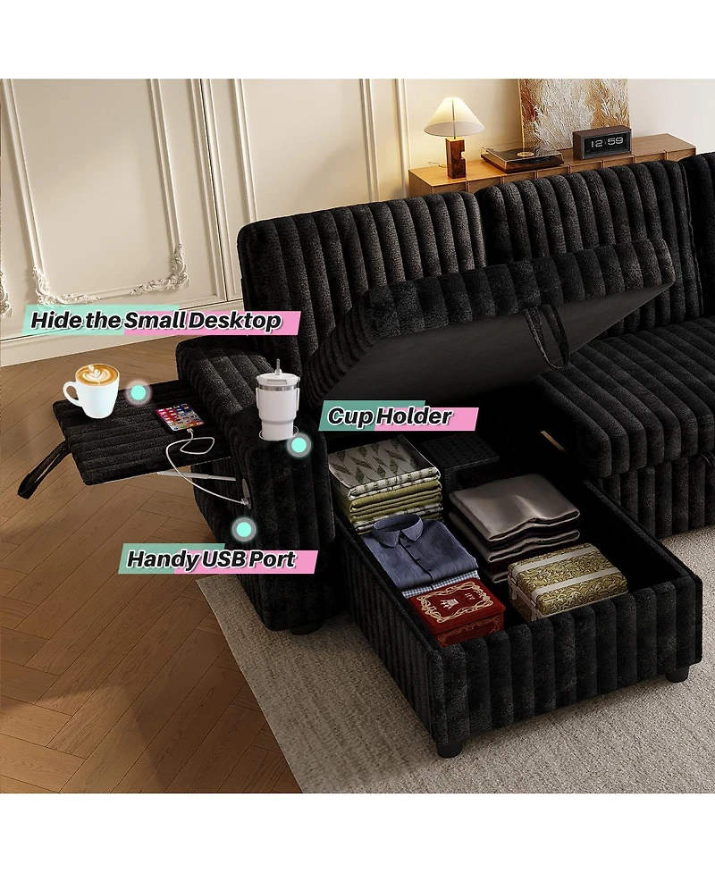Streamdale Furniture U Shaped Sleeper Sofa- 2 in 1 Pull Out Bed
