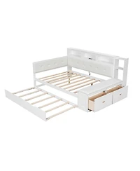 Streamdale Furniture Full Size Wood Daybed with Trundle, Storage, Charging Station, Cushion