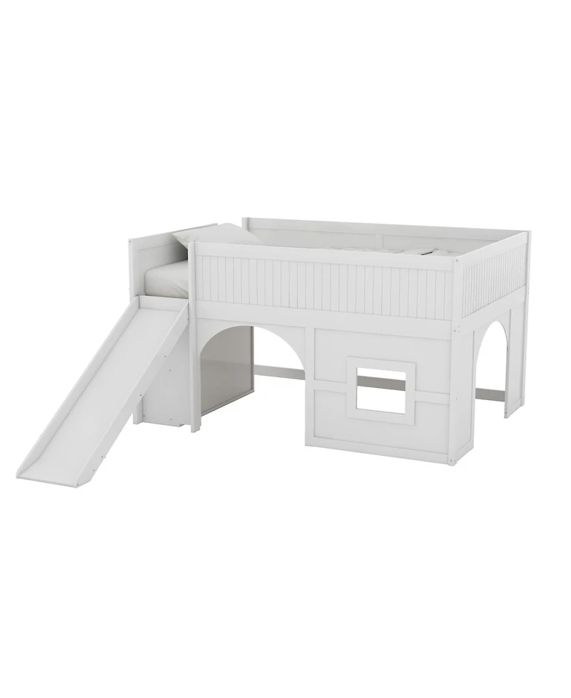 Streamdale Furniture Streamdale Wooden Low Loft Bed with Storage, Slide, Door & Window