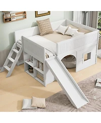 Streamdale Furniture Streamdale Wooden Low Loft Bed with Storage, Slide, Door & Window