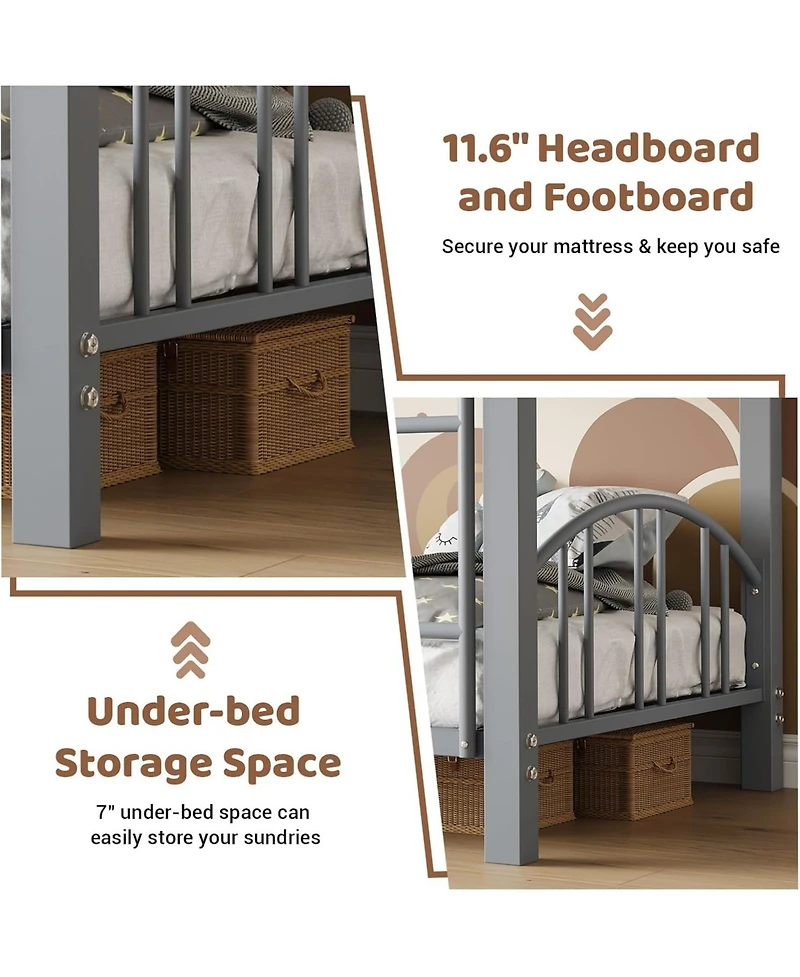 gaomon Metal Bunk Bed Twin Over Twin, Heavy Duty Bunkbeds Frame with Arched Guardrail and Safety Ladder, Sturdy Steel for Kids Boys Girls