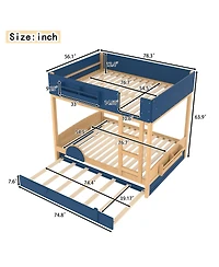 Streamdale Furniture Streamdale Bunk Bed with Trundle, Wood Bunk Bed Frame with Bookshelf