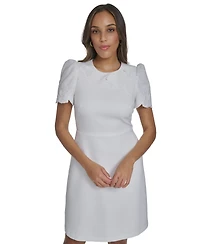 Vince Camuto Petite Laser-Cut Trim Detail Fit & Flare Dress