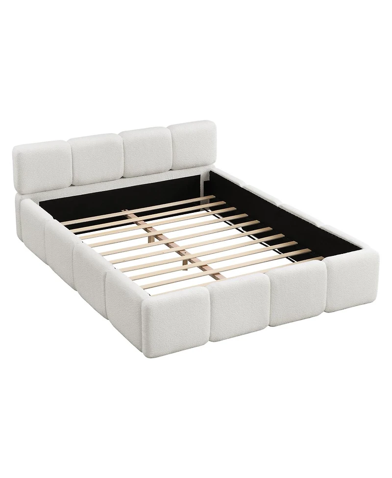 Streamdale Furniture Queen Size Boucle Platform Bed with Thick Headboard and Footboard
