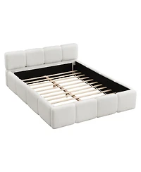 Streamdale Furniture Queen Size Boucle Platform Bed with Thick Headboard and Footboard