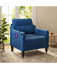 Streamdale Furniture Accent Chenille Chair w/Usb, Mid+, Soft+, High-support Sponge, Ergonomic Backrest, Wooden Legs, Storage