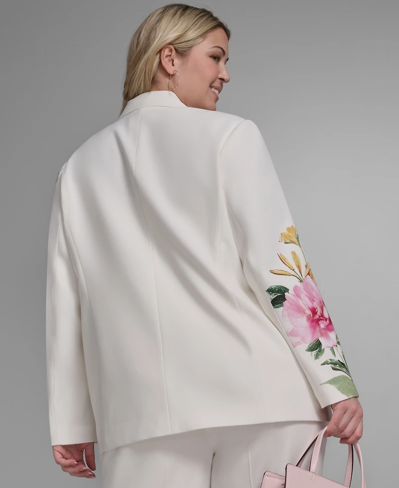 Karl Lagerfeld Paris Plus Floral Printed Long-Sleeve Blazer