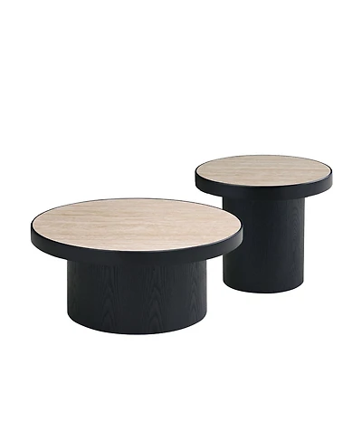 Streamdale Furniture Streamdale Set of 2 Coffee Table, Round Sintered Stone Tabletop