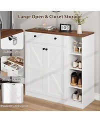 gaomon 42" Shoe Cabinet with Barn-Style Doors & Drawers – Adjustable Shelf Shoe Storage with Anti-Tip, Modern Freestanding Shoe Rack Organ
