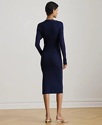 Lauren Ralph Women's Buckle-Trim Rib-Knit Square Neck Sweater Dress