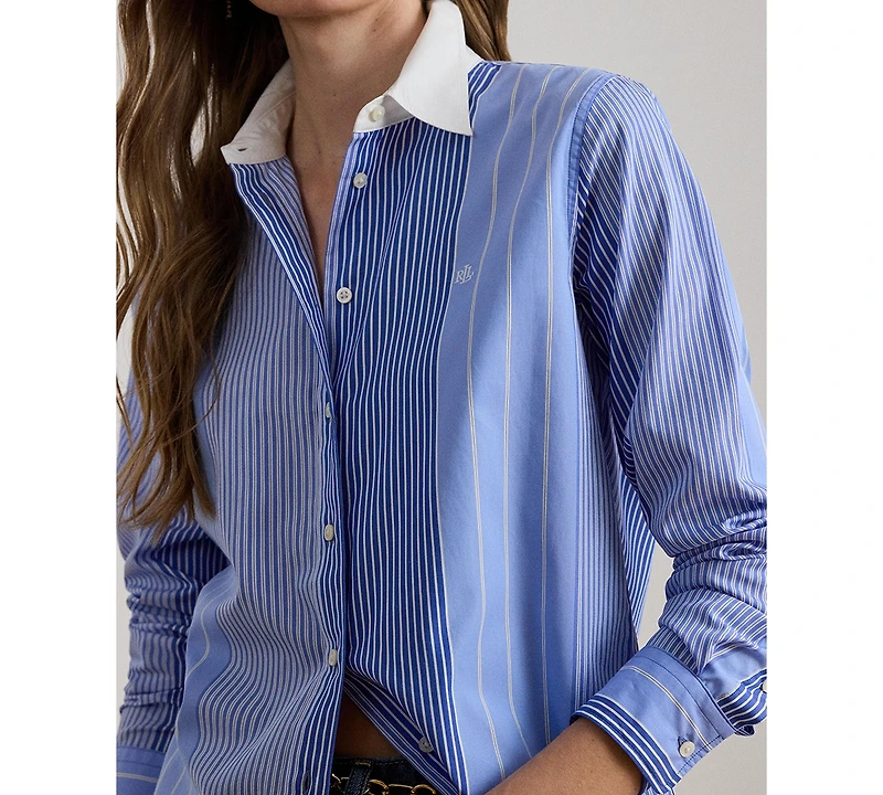 Lauren Ralph Women's Classic Fit Striped Collared Broadcloth Shirt