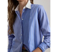 Lauren Ralph Women's Classic Fit Striped Collared Broadcloth Shirt