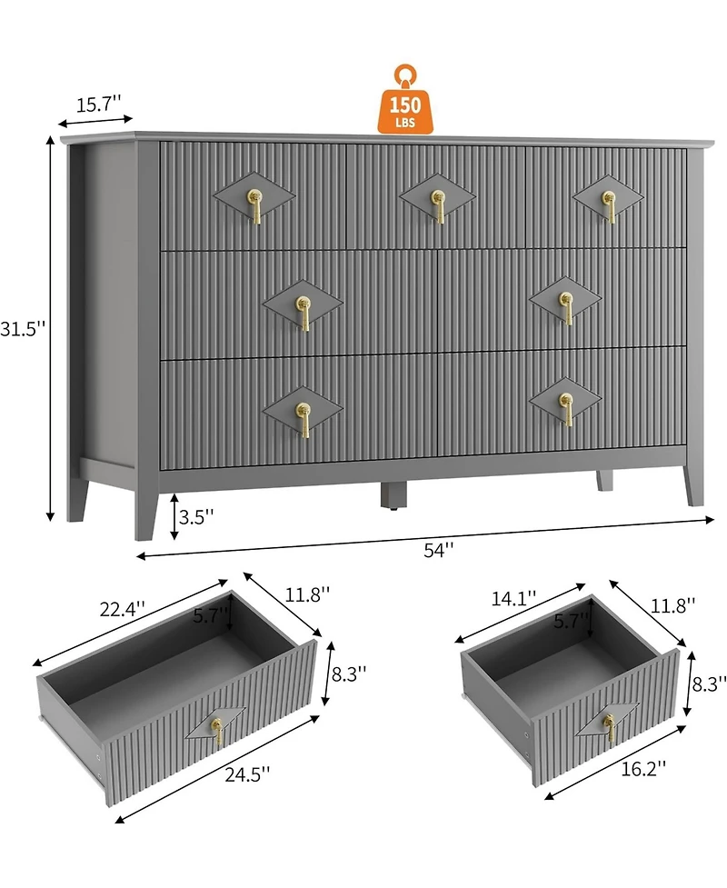 gaomon Wide 7 Drawer Wooden Dresser with Metal Handles Bedroom Storage Cabinet