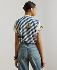 Lauren Ralph Women's Striped Sailboat-Print Collared Camp Shirt