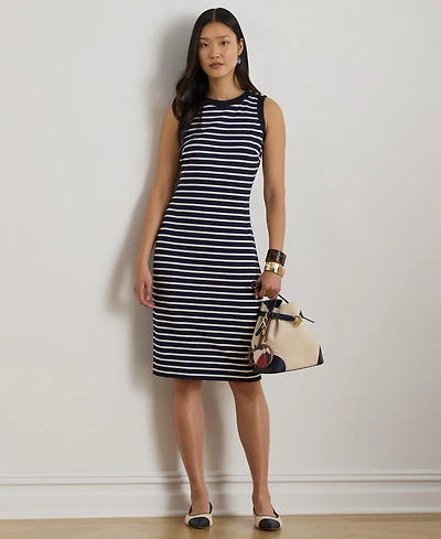 Lauren Ralph Women's Striped Snap-Trim Crewneck Sheath Dress