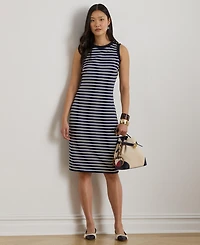 Lauren Ralph Women's Striped Snap-Trim Crewneck Sheath Dress