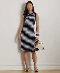 Lauren Ralph Lauren Womens Striped Snap Trim Crewneck Sheath Dress
