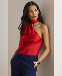Lauren Ralph Women's Halter Neck Tie Detail Top