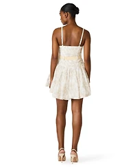 Steve Madden Juniors' Raffia Floral Embroidered Belted Mini Dress
