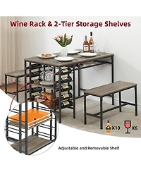 gaomon Dining Table Set for 4 Kitchen Table with 2 Benches Rectangular Dining Room Table Set