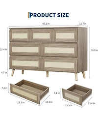 gaomon Rattan Dresser for Bedroom with 7 Drawers, 47.2 in Wide Chest of Drawers, Modern Wooden Dresser Tv Stand with Wood Legs