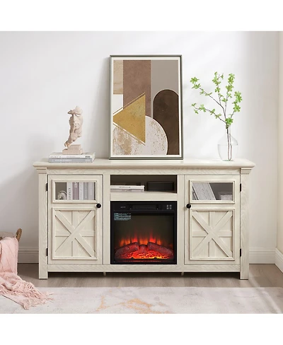Streamdale Furniture 60.23"W Farmhouse Barn Door Tv Stand with Fireplace Insert