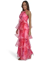 Eliza J Petite Halter Neck Floor Length Gown