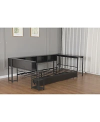 Streamdale Corner Bed Frame Full Size with Bookcase, Led, Charging Station, Black