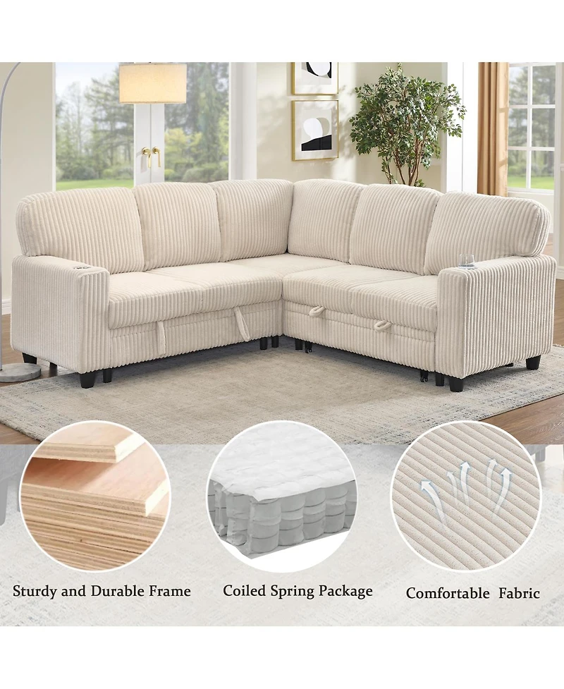 Streamdale Furniture L-Shaped Sectional Sofa Bed with Pull-Out Bed & Storage