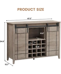 gaomon 47 Inch Wine Bar Cabinet with Sliding Barn Door Buffet Sideboard Cabinet with 16 Bottle Wine Rack