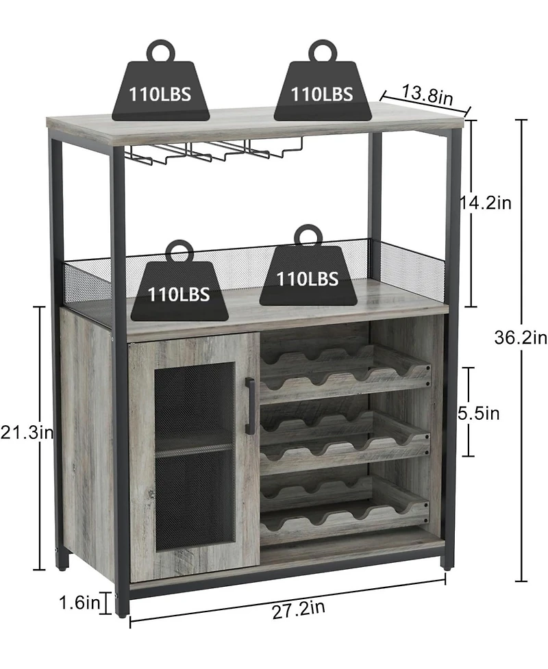gaomon Wine Cabinet with Large Storage Space and Detachable Rack Small Sideboard and Buffet Cabinet with Mesh Door