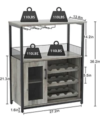 gaomon Wine Cabinet with Large Storage Space and Detachable Rack Small Sideboard and Buffet Cabinet with Mesh Door
