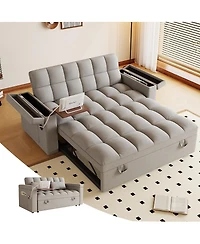 Streamdale Furniture Streamdale 65-inch 3-in-1 Foldable Sofa Bed with Table, Storage Armrests & Adjustable Back
