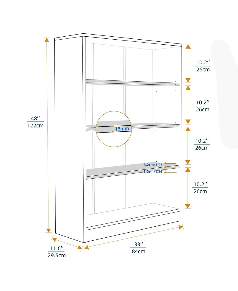 Rainsken 4-Tier Open Storage Shelf, Modern Wood Bookshelf, Wide Bookcase with Adjustable Shelves for Living Room, Home Office and Library