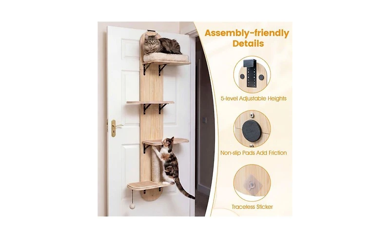 Aostirmotor Height-Adjustable Door Cat Tree, 5-Level No-Drill Climber for Apartments