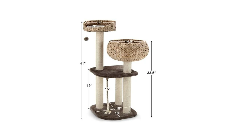 Aostirmotor 41" Hand-Woven Cat Tree with 3 Sisal Posts, Multi-Level Activity Center