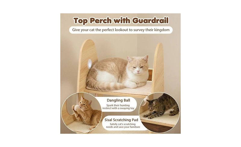 Aostirmotor Rocket Shape Cat Tree with 2 Condos & Sisal Scratch Pads, Hanging Pompom Toys