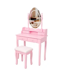 Streamdale Furniture Princess Vanity Desk Set with Mirror & Stool, 4 Drawers, Ample Storage