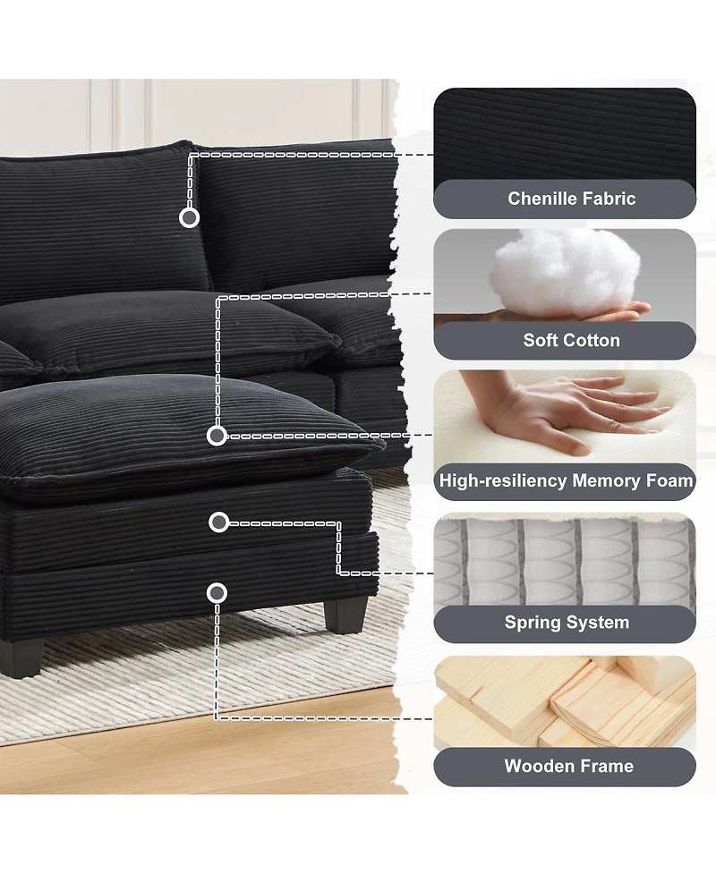 Streamdale Furniture 102" Oversized Modular Sectional Sofa with Movable Ottoman