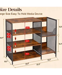 Yigii Rustic 6-Tier Media Cabinet with Adjustable Shelves and Record Holder