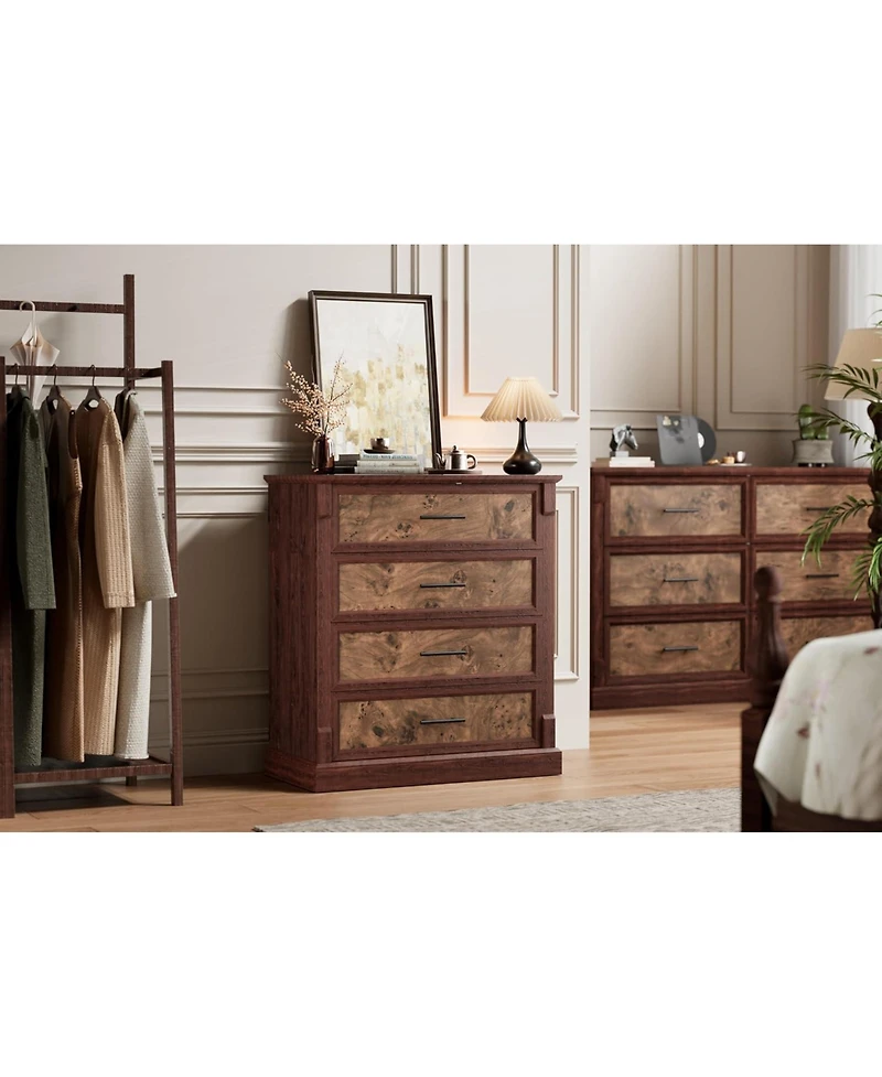 gaomon Farmhouse 4 Drawer Dresser for Bedroom, Tall Chest of Drawers with Metal Handles, Rustic Wooden Dresser Tv Stand, for Living Room